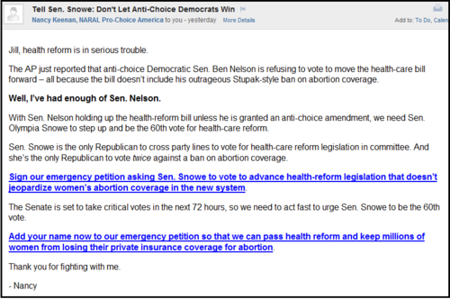 NARAL, olympia snowe, abortion, healthcare, nelson.png